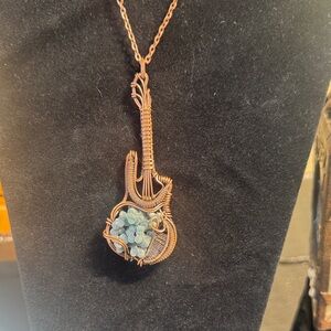 Handcrafted Copper Wire Guitar Pendant Necklace with Grape Agate Stone